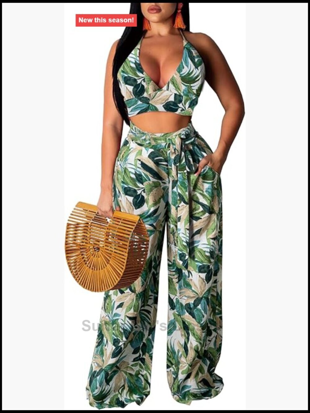 Sexy Two Piece Outfits Bandage Top Long Straight Pants Swimsuit Coverup Beach